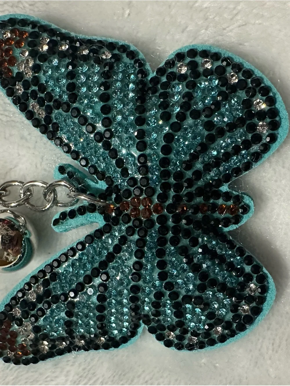 Turquoise Rhinestone Butterfly Keychain Charm with Tassel
